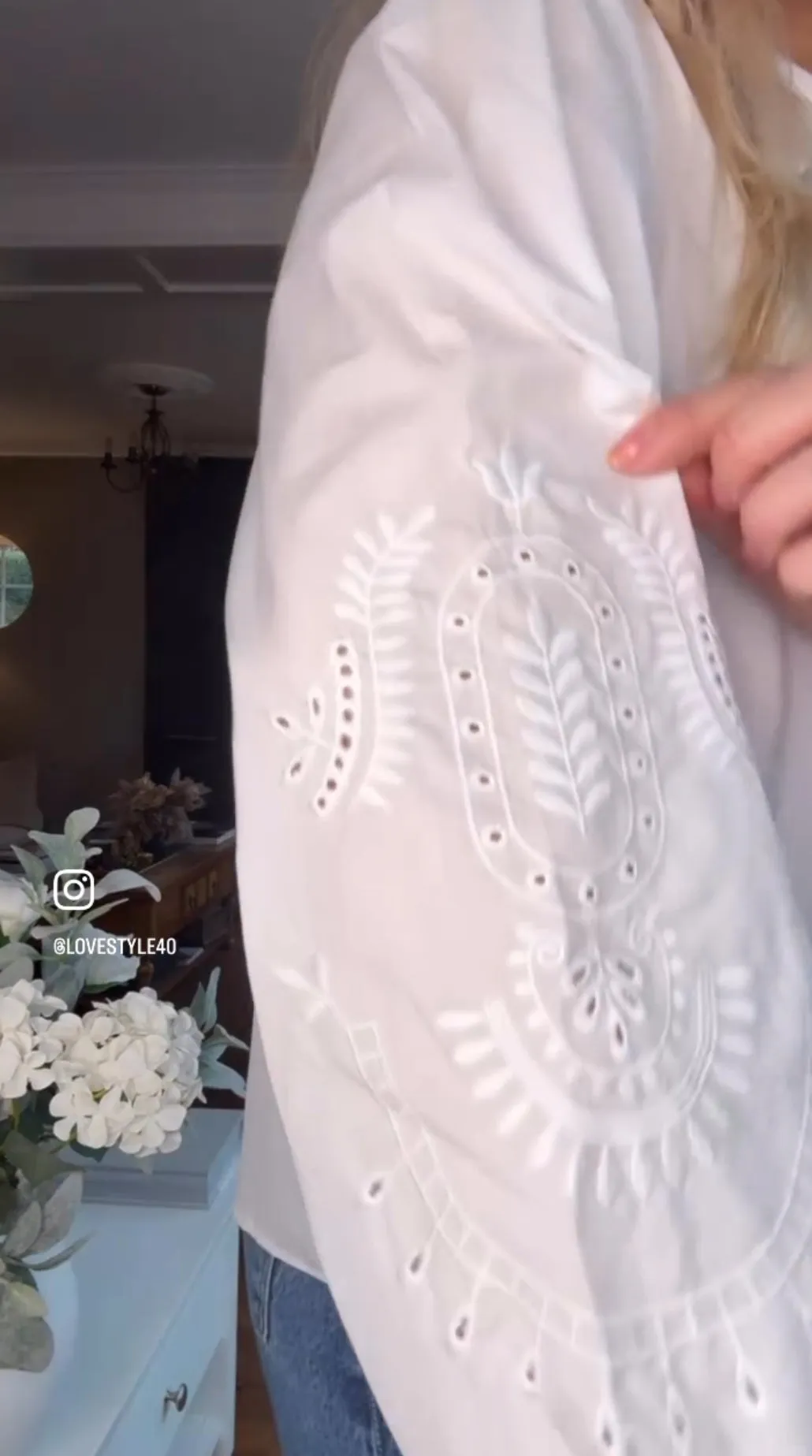 White Embroidery Anglaise Sleeve Blouse