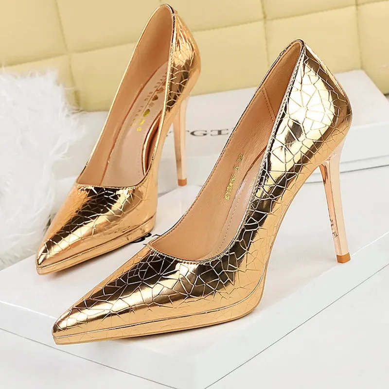 Women with High Heels Fashionable Wedding Shoes Stone pattern Women Pumps Sexy banquet shoes Stilettos 11 CM