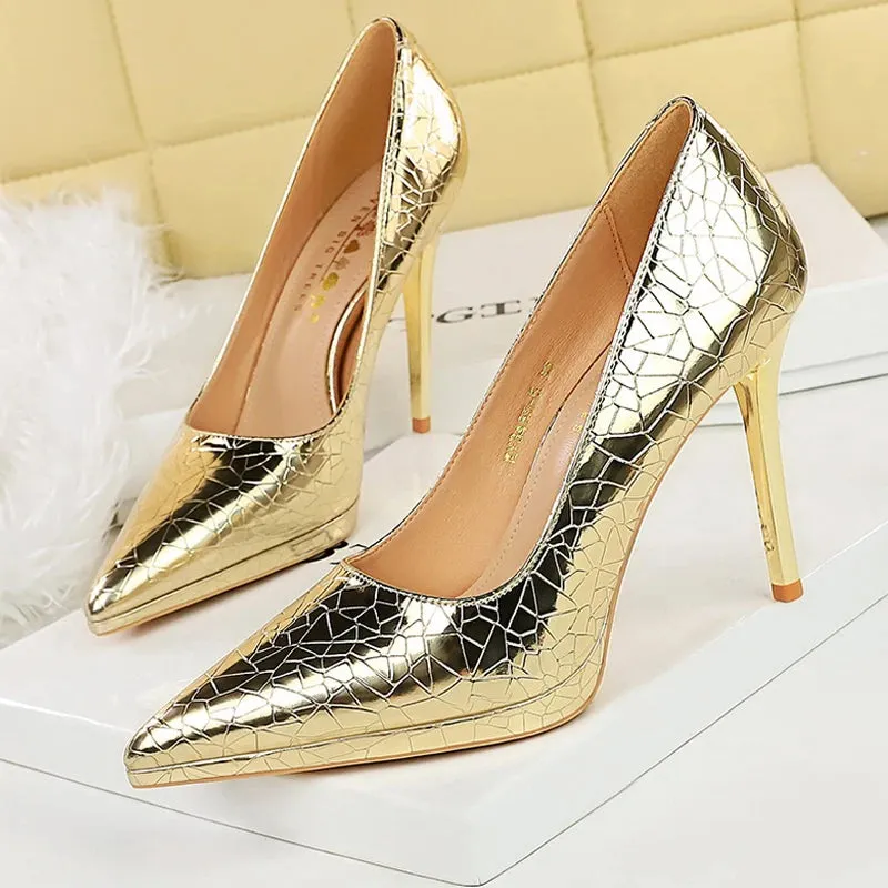 Women with High Heels Fashionable Wedding Shoes Stone pattern Women Pumps Sexy banquet shoes Stilettos 11 CM