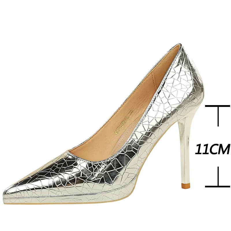 Women with High Heels Fashionable Wedding Shoes Stone pattern Women Pumps Sexy banquet shoes Stilettos 11 CM