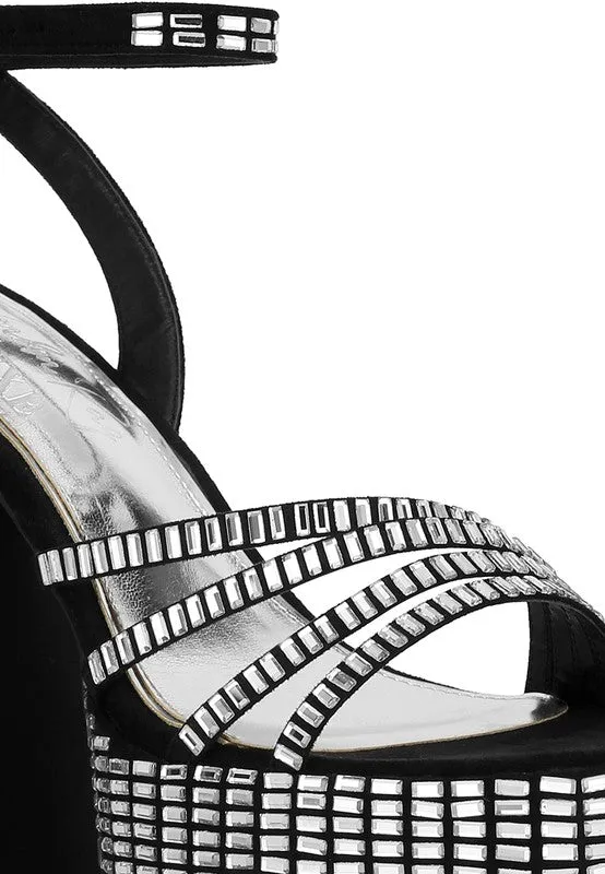Women's Lustrous Mirror Embellished Flare Heel Sandals