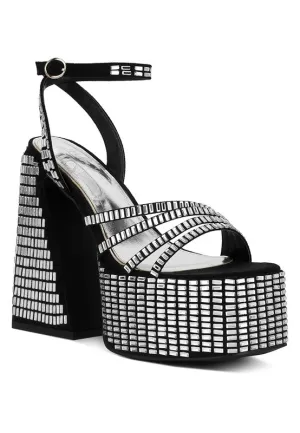 Women's Lustrous Mirror Embellished Flare Heel Sandals