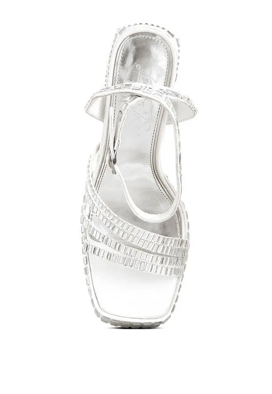 Women's Lustrous Mirror Embellished Flare Heel Sandals